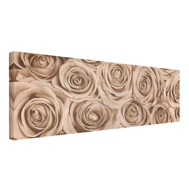 Vintage Roses - Wrapped Canvas Graphic Art Mercer41 Size: 30cm H x 90cm W on Productcaster.