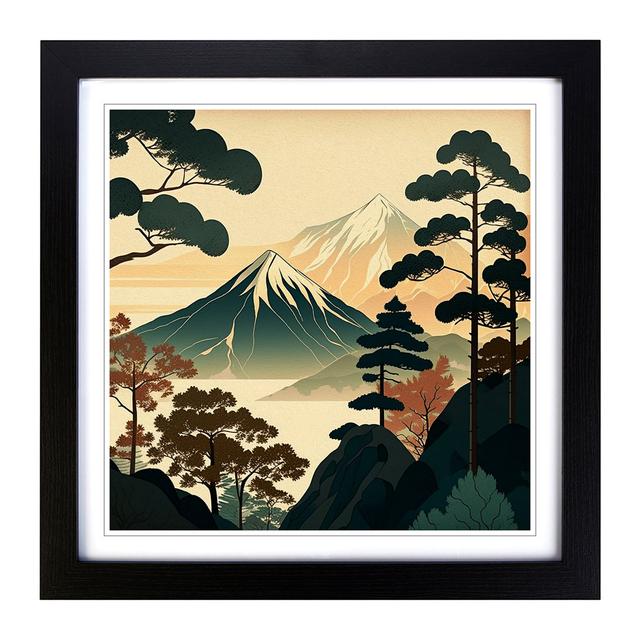 Japanese Mountains Mid-Century No.1 - Single Picture Frame Print on Wood Alpen Home Frame Colour: Black on Productcaster.