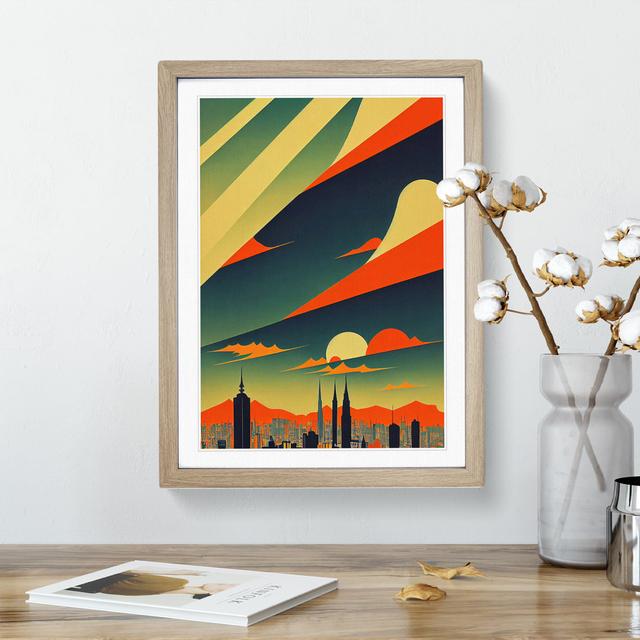 City Skyline Deco No.2 - Picture Frame Graphic Art George Oliver Frame Colour: Oak, Size: 46cm H x 34cm W x 2cm D on Productcaster.