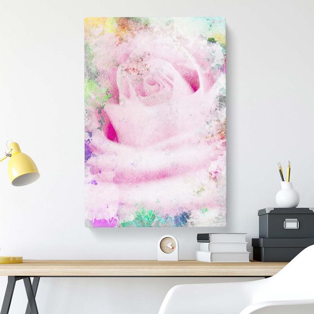 A Sole Pink Rose - Wrapped Canvas Painting Ebern Designs Size: 50.8 cm H x 35.6 cm W on Productcaster.