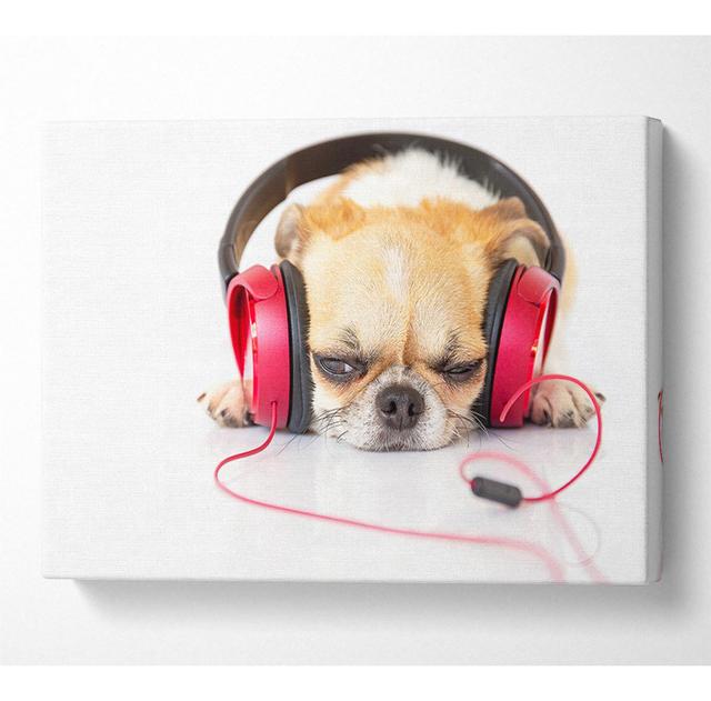 Dog Listening to Music Relaxing - Wrapped Canvas Graphic Art 17 Stories Size: 81cm H x 121.9cm W on Productcaster.