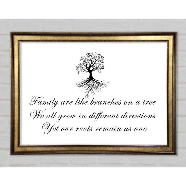 Family Quote Family Are Like Branches Framed Print Happy Larry Colour: White, Size: 21cm H x 29.7cm W x 1.5cm D on Productcaster.