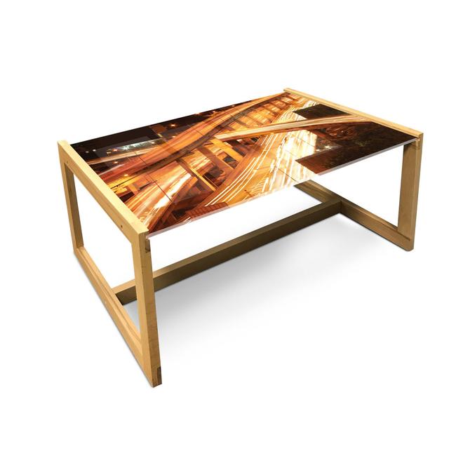 Cityscape Coffee Table, Modern Urban Roads Night Time Scenery Living Evening Highway Fast Cars, Acrylic Glass Center Table With Wooden Frame For Offic on Productcaster.