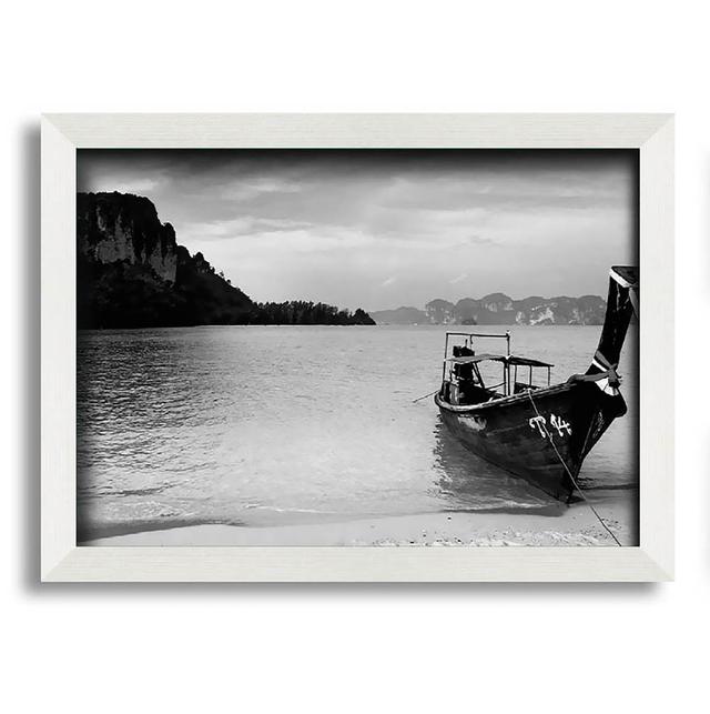 Desert Island Sailboat Black and White - Single Picture Frame Art Prints Longshore Tides Size: 29.7cm H x 42cm W x 10cm D on Productcaster.