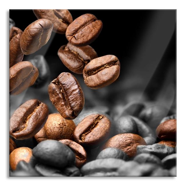 Close-up Of Falling Coffee Beans - No Frame Print on Glass Brayden Studio Size: 70cm H x 70cm W x 0.4cm D on Productcaster.