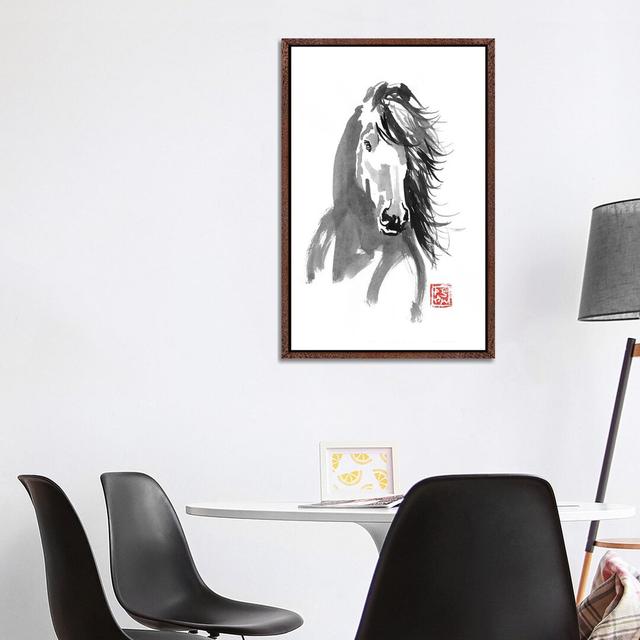 Horse in the Wind by Péchane - Painting Print on Canvas World Menagerie Size: 101.6cm H x 66.04cm W x 3.81cm D, Format: Classic Brown Wood Framed on Productcaster.