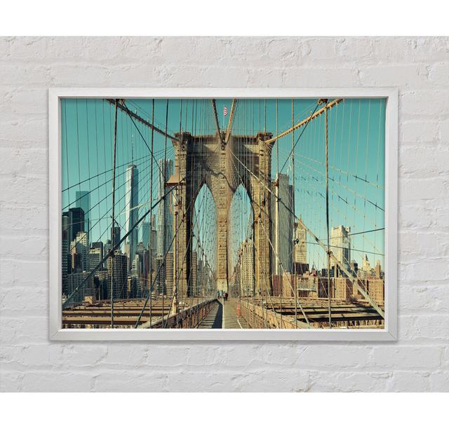 Amazing NYC Bridge Ebern Designs Size: 84.1cm H x 118.9cm W x 3.3cm D, Format: White Framed Canvas on Productcaster.