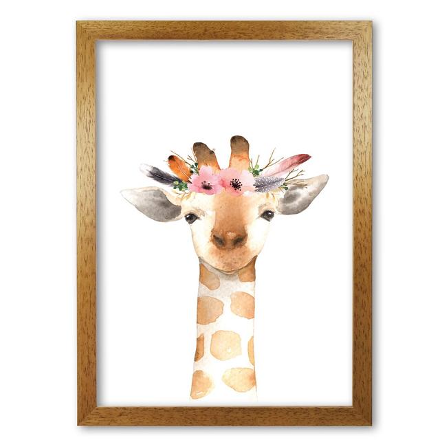 Forest Friends, Floral Cute Giraffe - Painting Print on Paper East Urban Home Size: 60 cm H x 42 cm W x 5 cm D, Format: Honey Oak Frame on Productcaster.