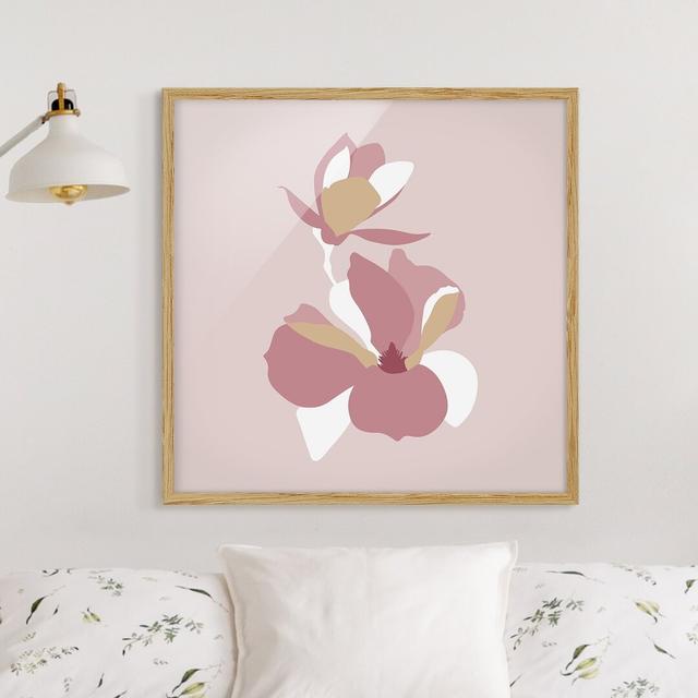 Line Art Flowers Pastel Pink - Picture Frame Graphic Art ClassicLiving Size: 70cm H x 70cm W x 2cm D, Matte Colour: No Matte, Format: Brown Framed on Productcaster.