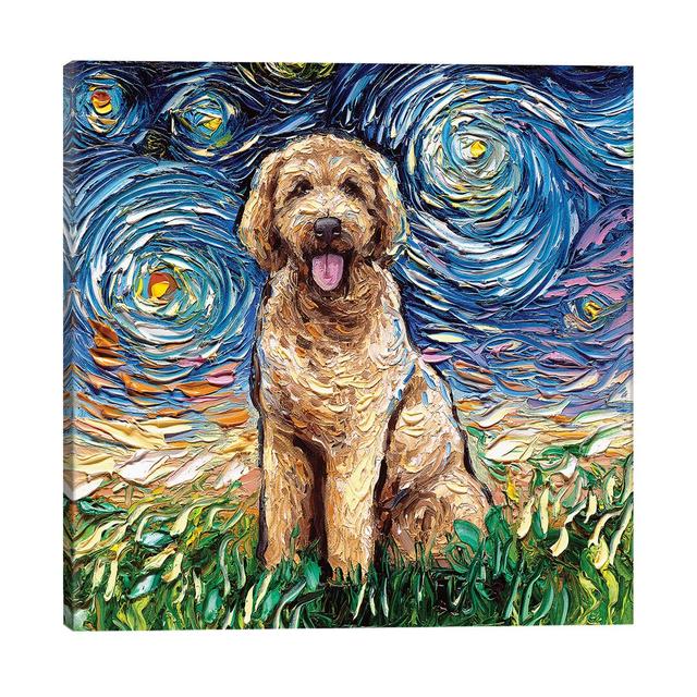 Goldendoodle Night by Aja Trier - Painting on Canvas Marlow Home Co. Size: 93.98cm H x 93.98cm W x 3.81cm D, Frame Option: Wrapped Canvas on Productcaster.