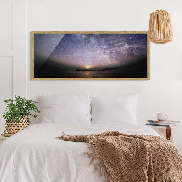 Picture With Frame - Sun And Starry Sky At The Sea - Panorama Landscape - A Highland Dunes Frame Option: Brown Framed, Size: 30cm H x 70cm W x 2cm D on Productcaster.