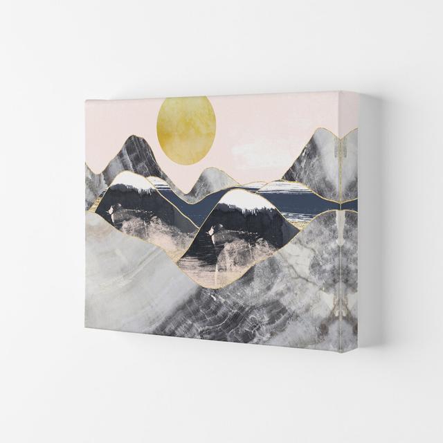 Gold Moon Navy Marble Mountains Landscape by Pixy Paper - Graphic Art Union Rustic Format: Wrapped Canvas, Size: 29.7cm H x 42cm W x 4cm D on Productcaster.