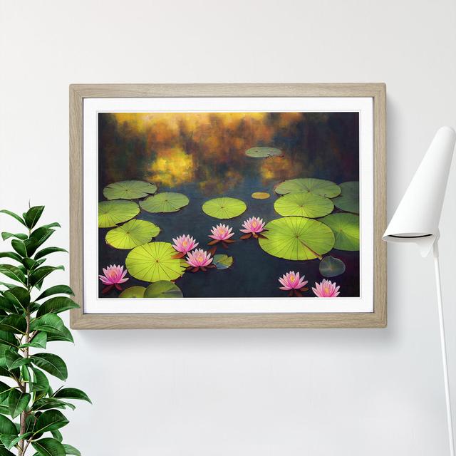 Delightful Water Lily Pond - Picture Frame Graphic Art 17 Stories Frame Colour: Oak, Size: 34cm H x 46cm W x 2cm D on Productcaster.