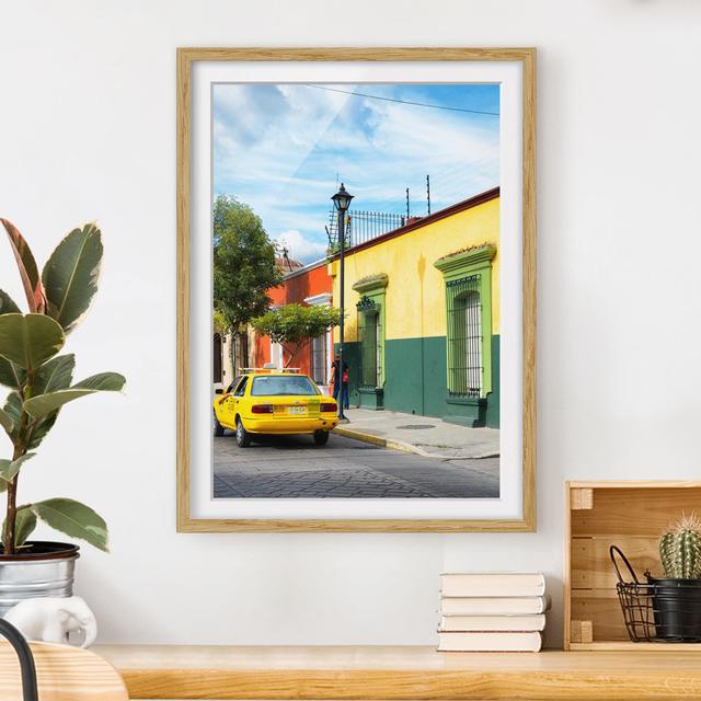 Gerahmtes Poster Colourful Mexican Street East Urban Home Größe: 70 cm H x 50 cm B, Rahmenoptionen: Natürliche Eiche on Productcaster.