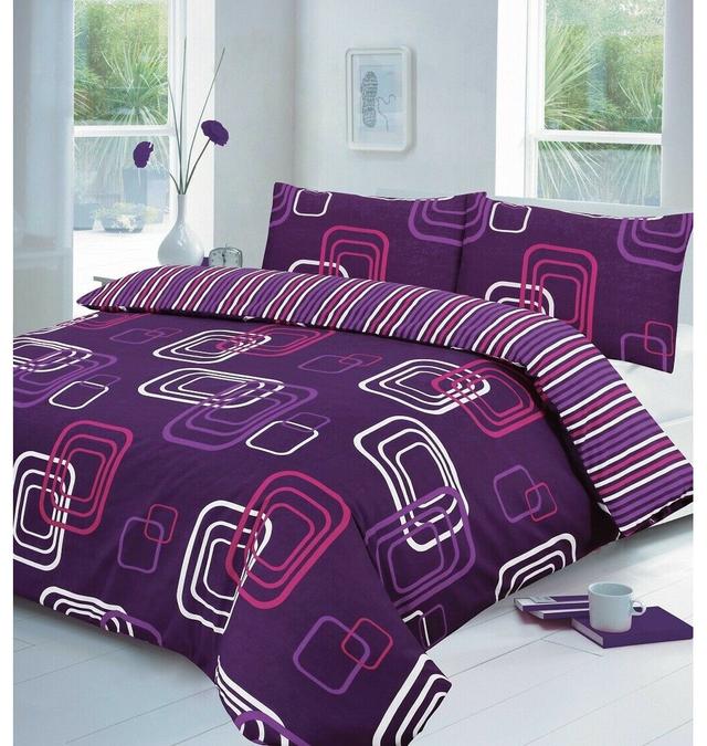 Ralls 180 TC Percale Duvet Cover Set George Oliver Size: King Duvet Cover + 2 Standard Pillowcases, Colour: Purple on Productcaster.