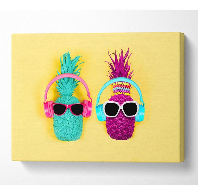 Pineapple Colours And Headphones Happy Larry Format: Wrapped Canvas, Size: 81cm H x 121.9cm W on Productcaster.