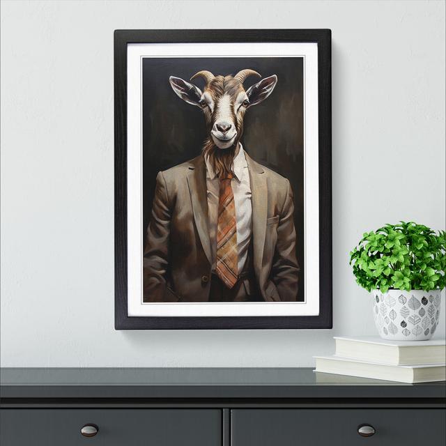 Goat in a Suit Painting No.2 Happy Larry Format: Black Framed, Size: 46cm H x 34cm W on Productcaster.