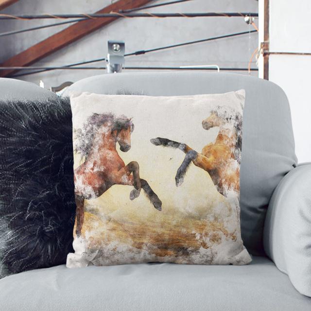 Solid/*Two Wild Stallion Horses Cushion with Filling East Urban Home Size: 40cm H x 40cm W x 15cm D, Backing Colour: White on Productcaster.