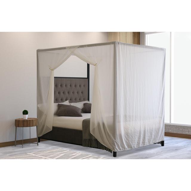 Four Poster Metal Bed With Plush Velvet Buttoned Headboard Borough Wharf Colour: Grey, Size: Double (4'6) on Productcaster.