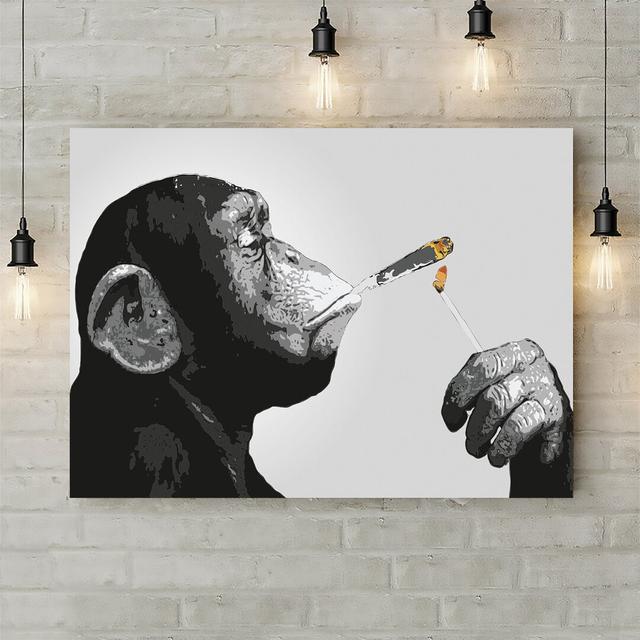 'Monkey Chimp Smoking Spliff' - Wrapped Canvas Painting Print Happy Larry Size: 20.5cm H x 30.5cm W x 3.8cm D on Productcaster.