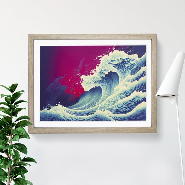 Japanese Wave Painted House of Hampton Frame Colour: Oak Framed, Size: 25cm H x 34cm W x 2cm D on Productcaster.