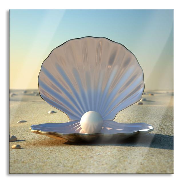 Glass picture | Mural on real glass Pearl Shell on the Beach | Incl. Suspension and spacers LF2150 Highland Dunes Size: 70cm H x 70cm W x 0.4cm D on Productcaster.