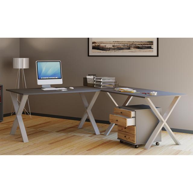 L-Shaped Writing Desk August Grove Size: 76cm H x 190cm W x 80cm D, Colour: Black/White on Productcaster.