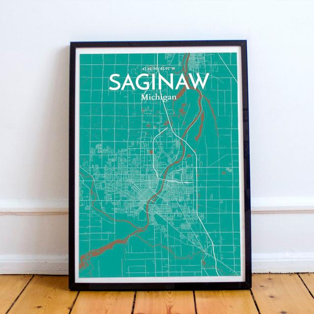 Saginaw City Map - No Frame Print East Urban Home Size: 91.4cm H x 61cm W x 0.13cm D on Productcaster.