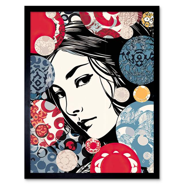 Edzard Modern Woman Portrait Bubbles And Patterns Blue Red Pop Art - Single Picture Frame Art Prints Latitude Run on Productcaster.