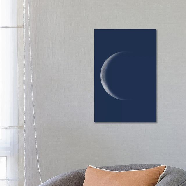 Waning Crescent Moon - Blue by GetYourNerdOn - Wrapped Canvas Gallery-Wrapped Canvas Giclée Latitude Run Size: 66.04cm H x 45.72cm W x 3.81cm D on Productcaster.