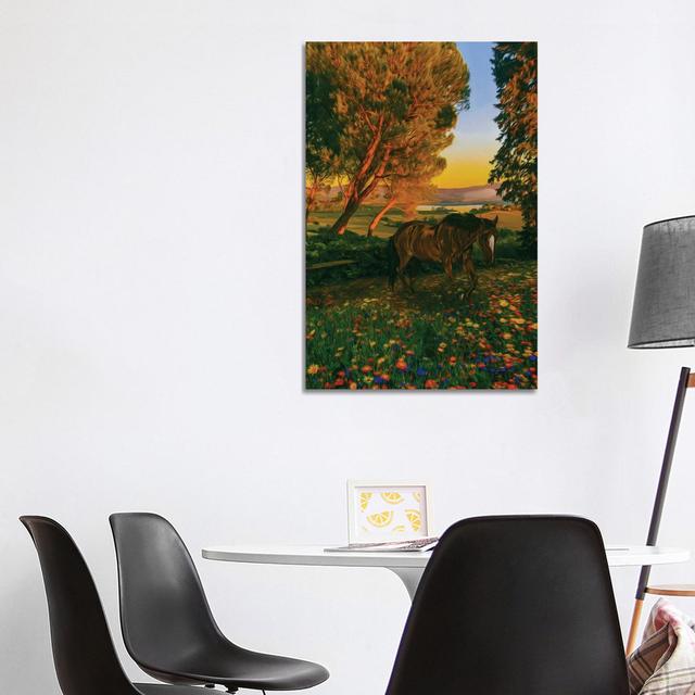 Wildes Fohlen in einer blühenden Wiese im Wald von Ievgeniia Bidiuk - Ohne Rahmen Galerie-umwickelte Leinwand Giclée auf Leinwand ClassicLiving Größe: on Productcaster.