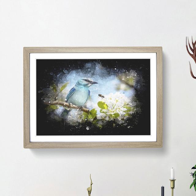 Blue Bird and Cherry Blossom Tree - Picture Frame Painting Print East Urban Home Frame Option: Oak Framed, Size: 45cm H x 63cm W x 2cm D on Productcaster.