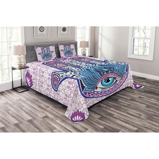 Oriental Hand with Eyes and Floral Swirling Bedspread Set East Urban Home Size: 220 x 264 cm Bedspread - 2 Shams on Productcaster.