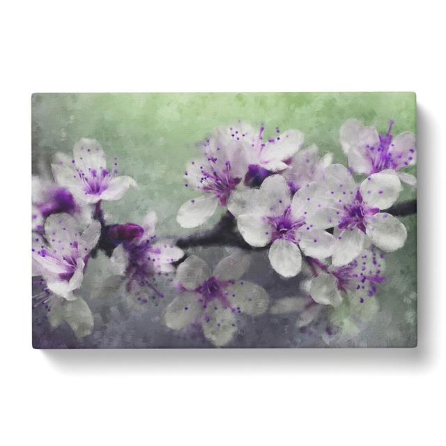 White And Purple Blossoms - Wrapped Canvas Graphic Art East Urban Home Size: 40cm H x 60cm W x 3cm D on Productcaster.