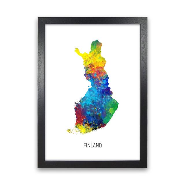 Finland Watercolour Map by Michael Tompsett - Graphic Art Latitude Run Format: Black Framed, Size: 88cm H x 64cm W x 3cm D on Productcaster.