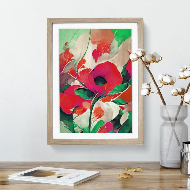 Abstract Floral Modern No.5 - Picture Frame Painting Metro Lane Frame Colour: Oak, Size: 46cm H x 34cm W x 2cm D on Productcaster.