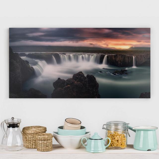 Goðafoss Waterfall in Iceland - Wrapped Canvas Photograph Union Rustic Format: Recycled Canvas 330g/m², Size: 30cm H x 60cm W on Productcaster.