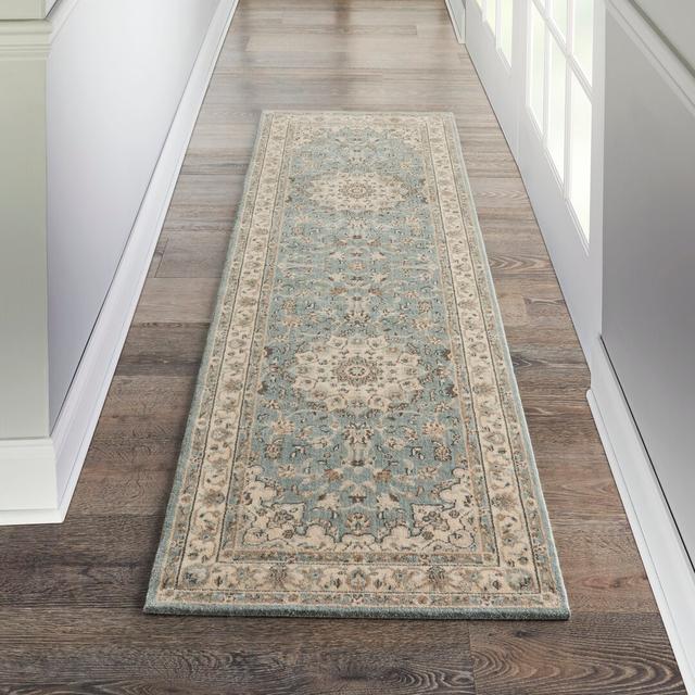 Living Treasures Oriental Machine Woven Aqua/Ivory Area Rug Longweave Rug Size: Runner 76 x 366cm on Productcaster.