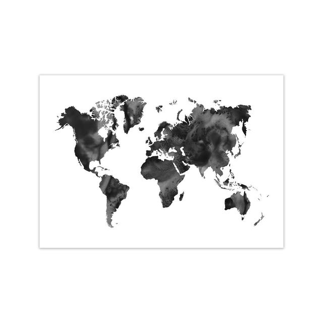 Watercolour World Map - Black - Print 17 Stories Frame Option: No Framed, Size: 42cm H x 59cm W x 1cm D, Format: Paper on Productcaster.