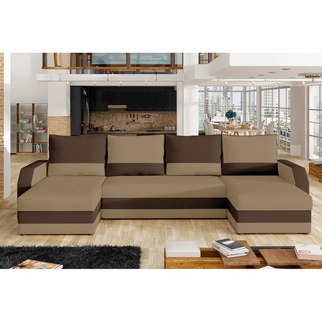 Ecksofa Asbed mit Bettfunktion 17 Stories Polsterfarbe: Braun/Beige on Productcaster.