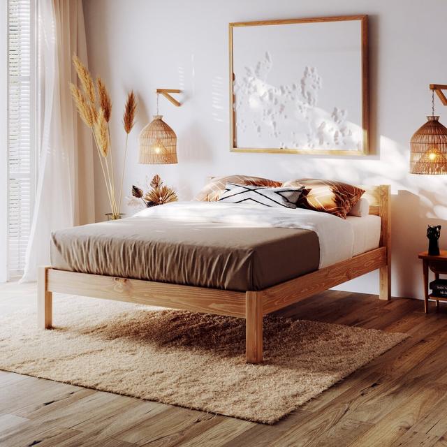 Alessio Bed Frame August Grove Size: European Kingsize (160 x 200 cm), Colour: Light Wood on Productcaster.