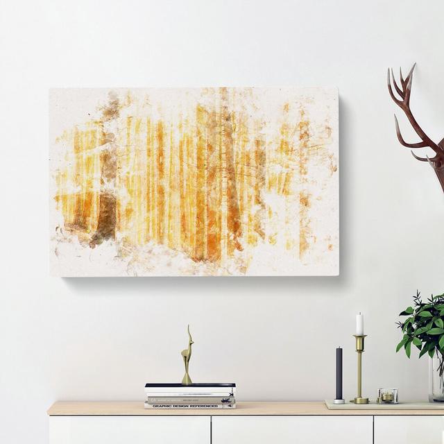 Sunny Forest In Switzerland Watercolour - Wrapped Canvas Print East Urban Home Size: 60cm H x 91cm W x 3cm D on Productcaster.