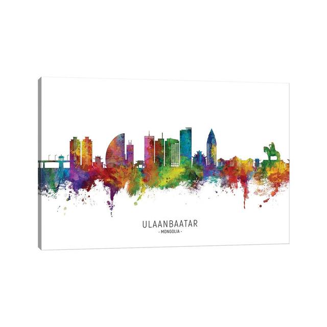 Ulaanbaatar Mongolia Skyline City Name by Michael Tompsett - Wrapped Canvas Painting Latitude Run Size: 20.32cm H x 30.48cm W x 1.91cm D on Productcaster.