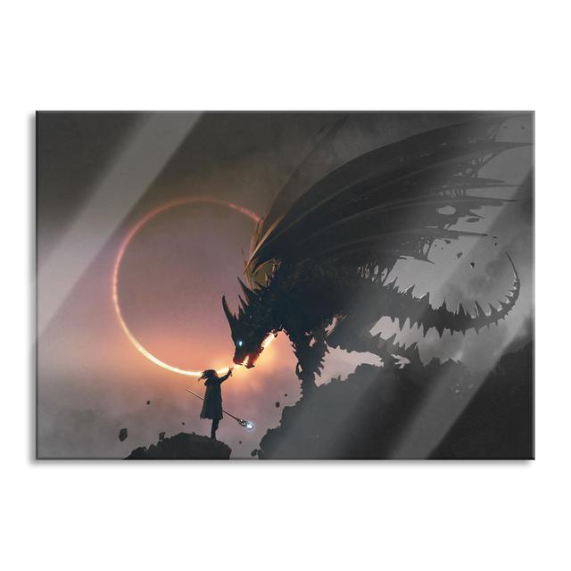 Glasbild Zauberer und Drache bei Sonnenfinsternis Happy Larry Größe: 60 cm H x 80 cm B on Productcaster.