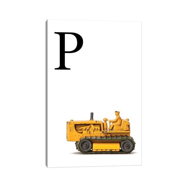 P Bulldozer Yellow White Letter - Print on Canvas Williston Forge Size: 30.48cm H x 20.32cm W x 1.91cm D, Format: Wrapped Canvas on Productcaster.