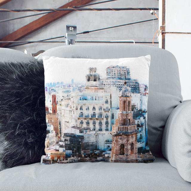 Valencia Skyline in Spain Cushion with Filling East Urban Home Size: 40cm H x 40cm W x 15cm D, Backing Colour: Stone on Productcaster.