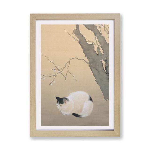 'Cat & Plum Blossoms' by Hishida Shunso - Picture Frame Painting Print on Paper East Urban Home Size: 24cm H x 33cm W x 2cm D, Frame Option: Oak on Productcaster.