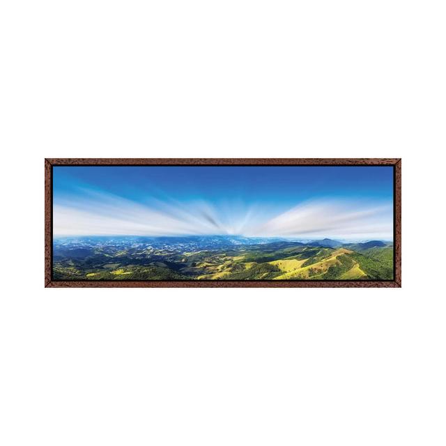 Sunset over Field Panorama by Glauco Meneghelli - Panoramic Painting on Canvas Ebern Designs Format: Brown Floater Frame, Size: 50.8cm H x 152.4cm W x on Productcaster.