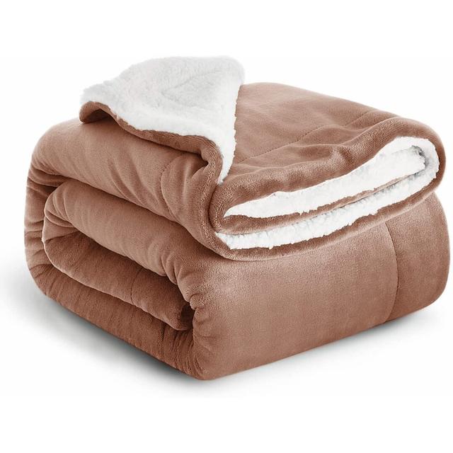 Super Soft Sherpa Fleece Fur Thick Dual Sided Flannel Reversible Blanket Throw Alpen Home Colour: Camel, Size: 150cm W x 200cm L on Productcaster.