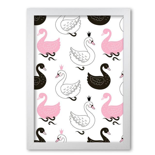 Swan Pattern - Painting East Urban Home Size: 30 cm H x 21 cm W x 5 cm D, Format: White Grain Frame on Productcaster.